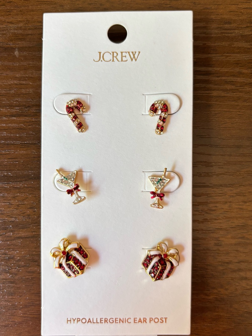 J.Crew Red and Gold Holiday Stud Earring Trio